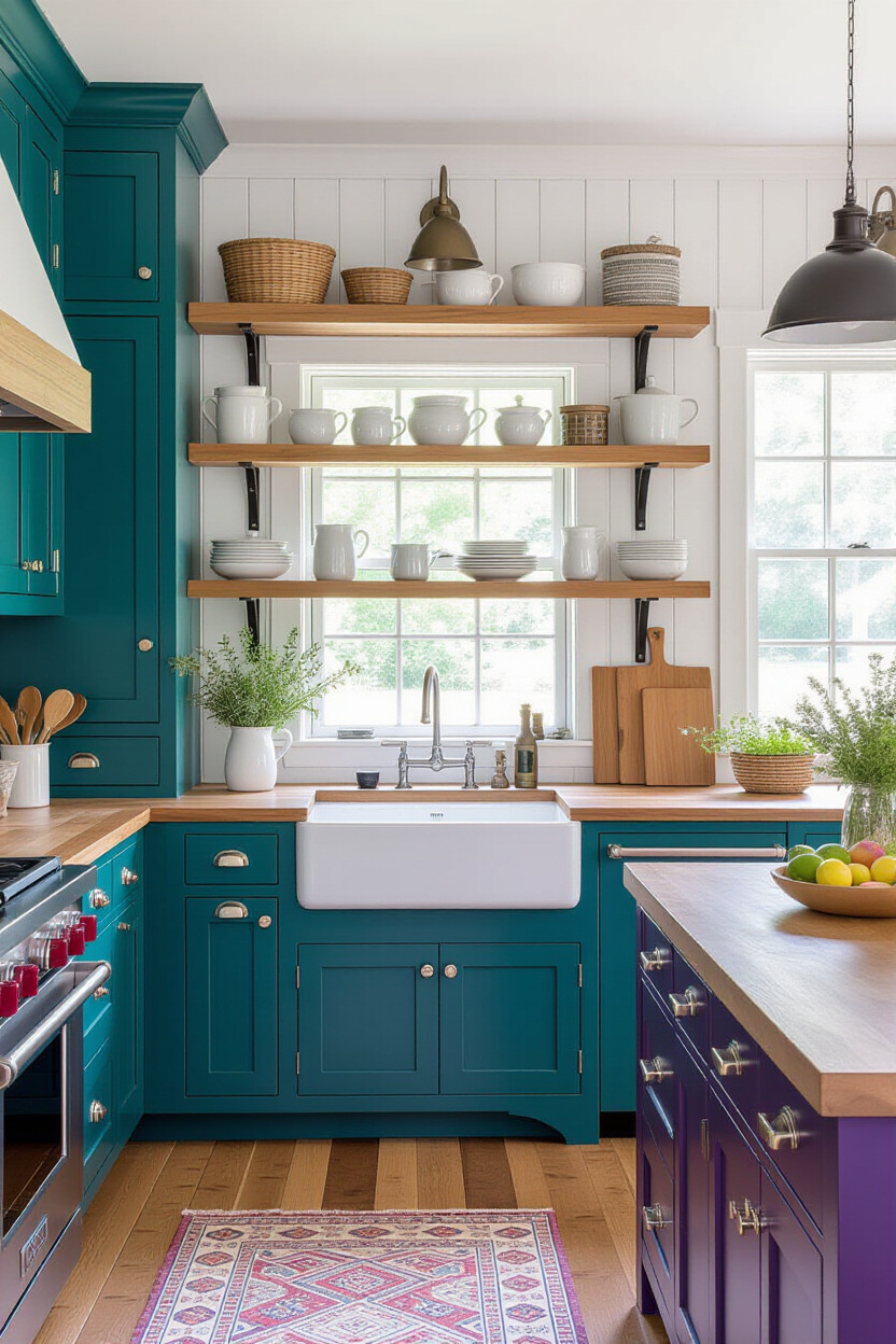 kabinet dapur, kitchen cabinet design, green kitchen cabinets, golden brown kitchen cabinets, three color kitchen cabinets