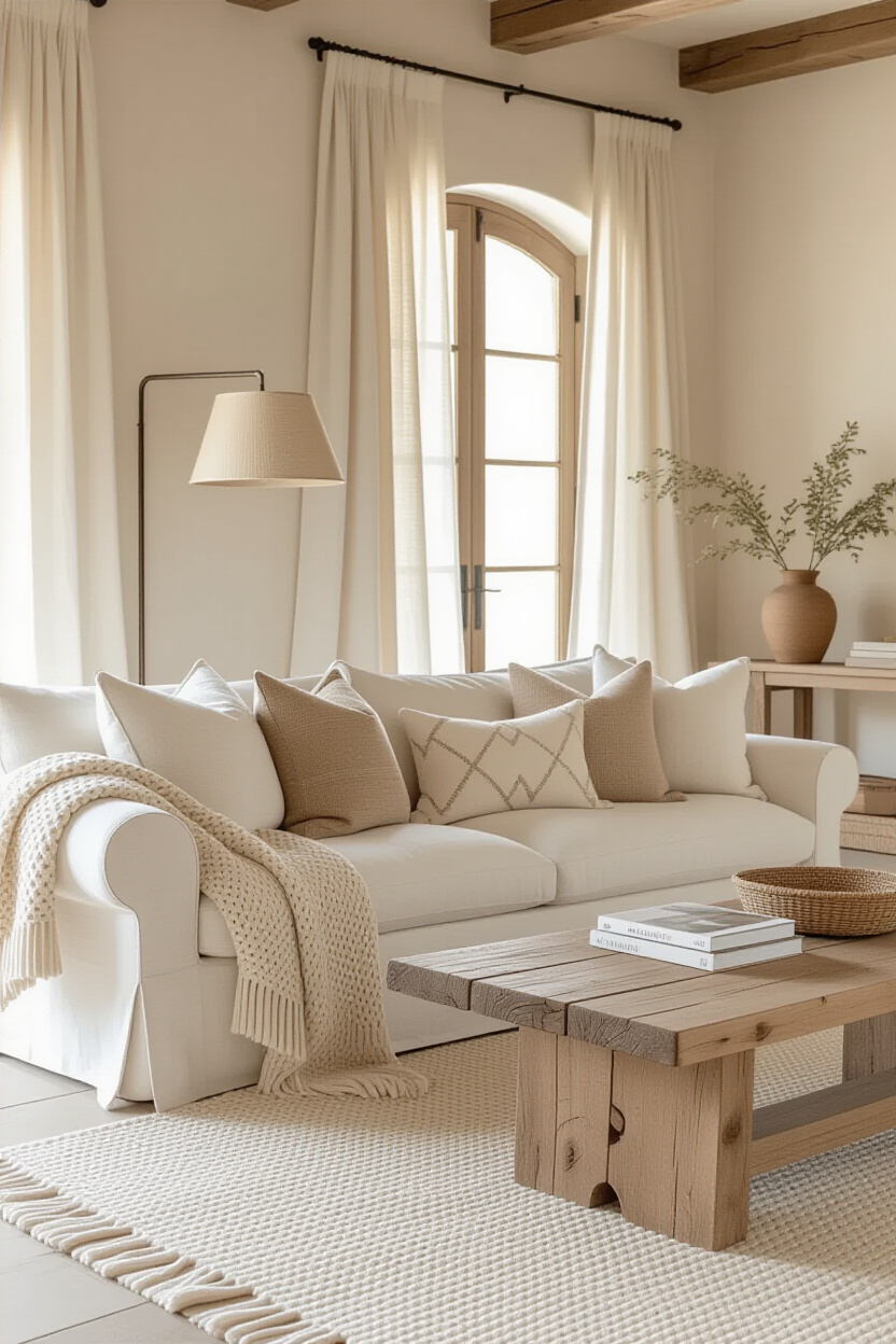 neutral living rooms, beige living rooms, plaster walls, neutral living room decor, leather couch neutral living room
