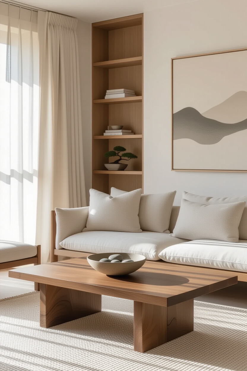 japandi design, japandi interior design, living room japandi, green japandi living room, japandi small living room