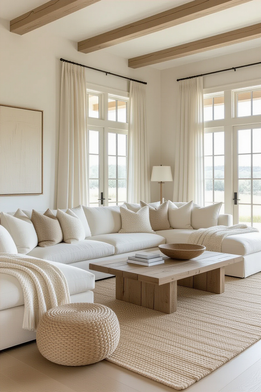 beige living rooms, neutral living rooms, neutral new build living room, beige living room ideas, modern coastal living room sectional