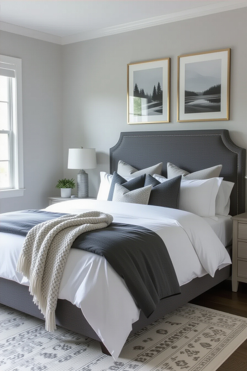 grey bedroom decor, modern grey bedroom, grey bedroom furniture, white room decor, grey silver bedroom ideas