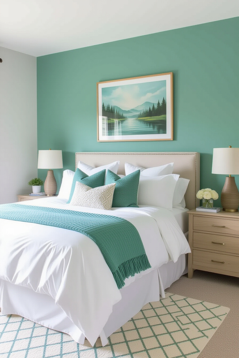 light green bedrooms, sage bedroom, light sage green bedroom ideas, bedroom with evergreen fog, bedroom decor cozy