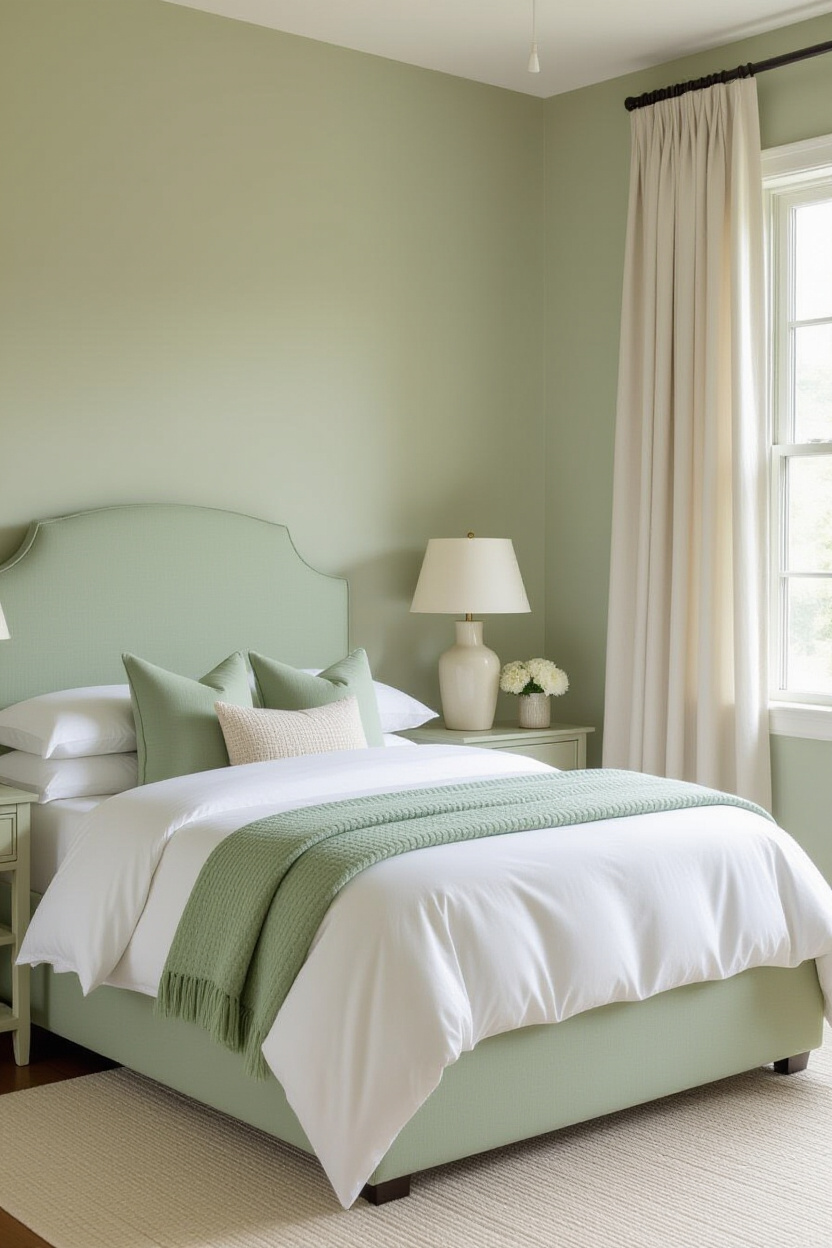 sage green walls, bedroom green, sage green bedroom white furniture, bedroom green furniture, master bedrooms decor
