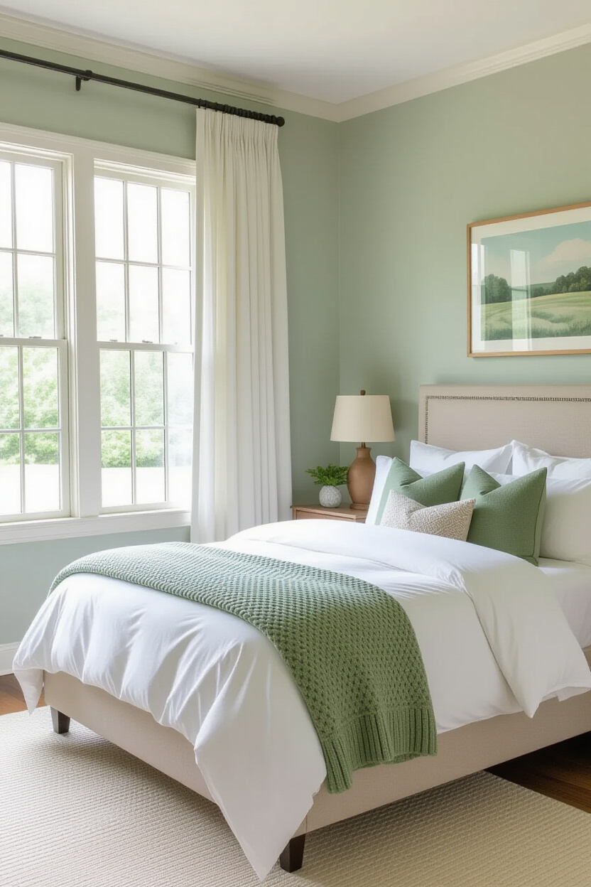 sage bedroom, light green bedrooms, green rustic bedroom, dulux sage green bedroom, rich green bedroom