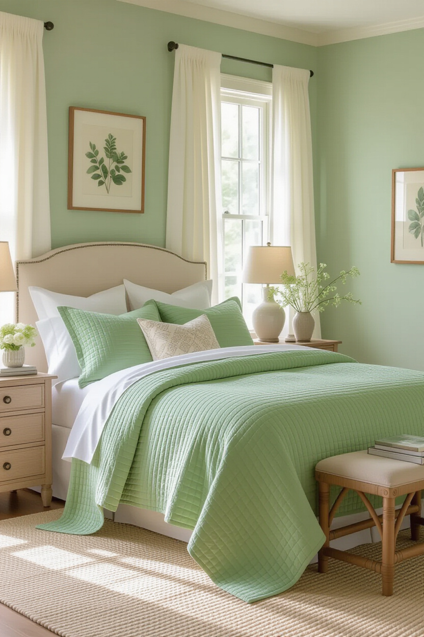 sage green bedroom, light green bedrooms, sage green bedroom decor, sage green painted walls bedroom, sage green painted bedroom