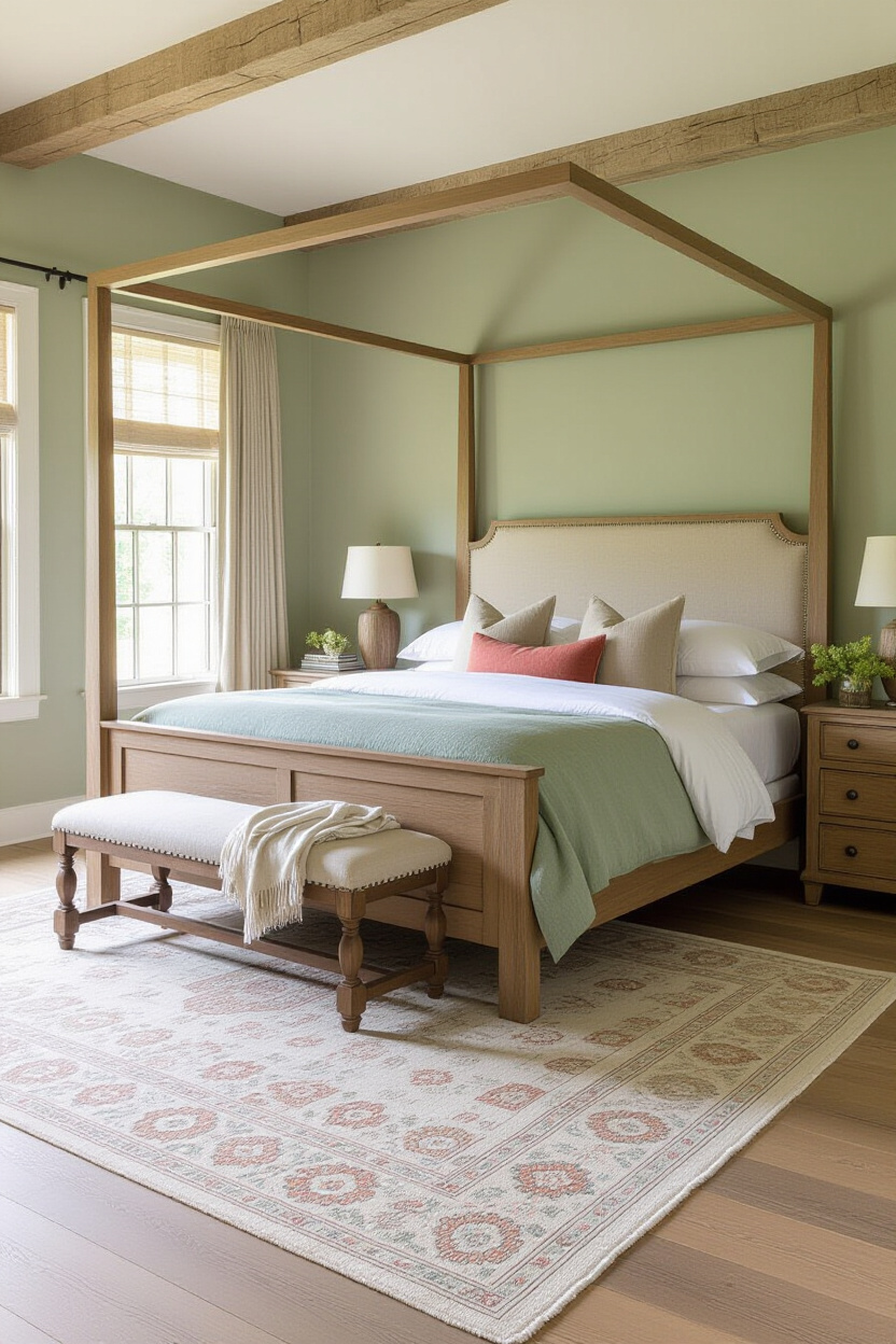 sage green bedroom, bedroom green, sage green cream bedroom, sage green colorful bedroom, rustic green bedroom