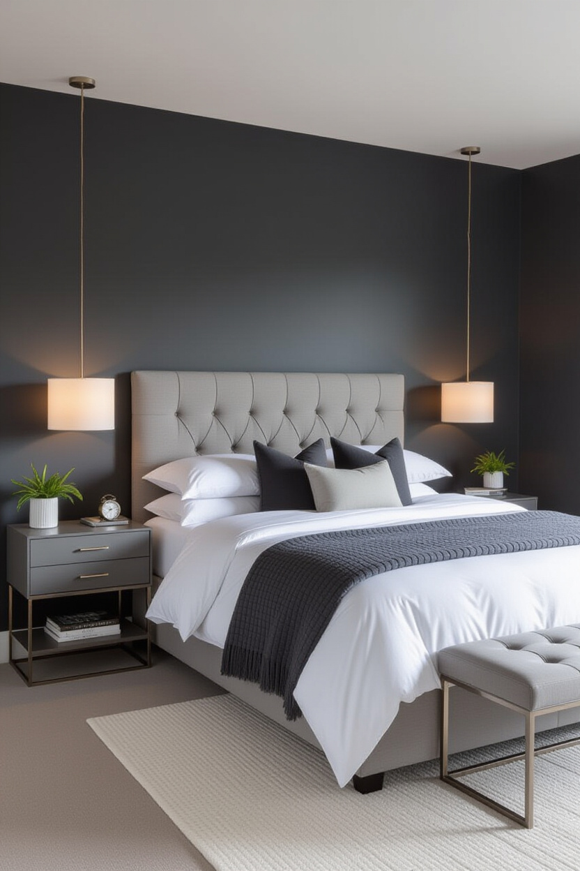 bedroom, grey bedroom decor, grey wall aesthetic, grey room furniture, grey room aesthetic ideas