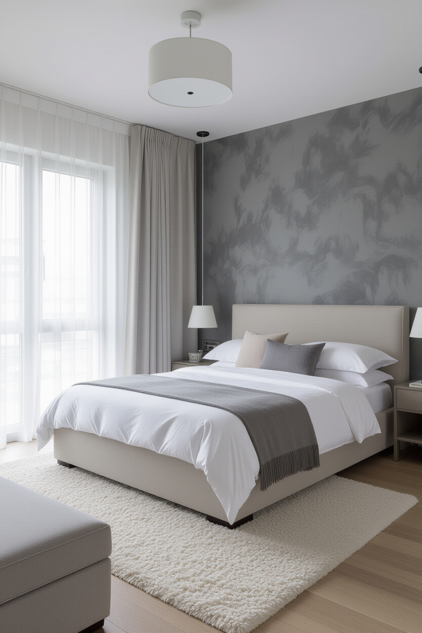grey bedroom colors, grey bedroom decor, grey and silver bedroom, pale purple bedroom ideas, white room decor