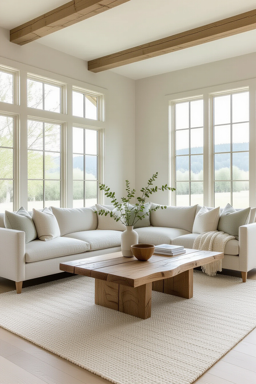 modern farmhouse living room, organic modern living room, home design living room, modern rustic living room with natural light, natural organic living room