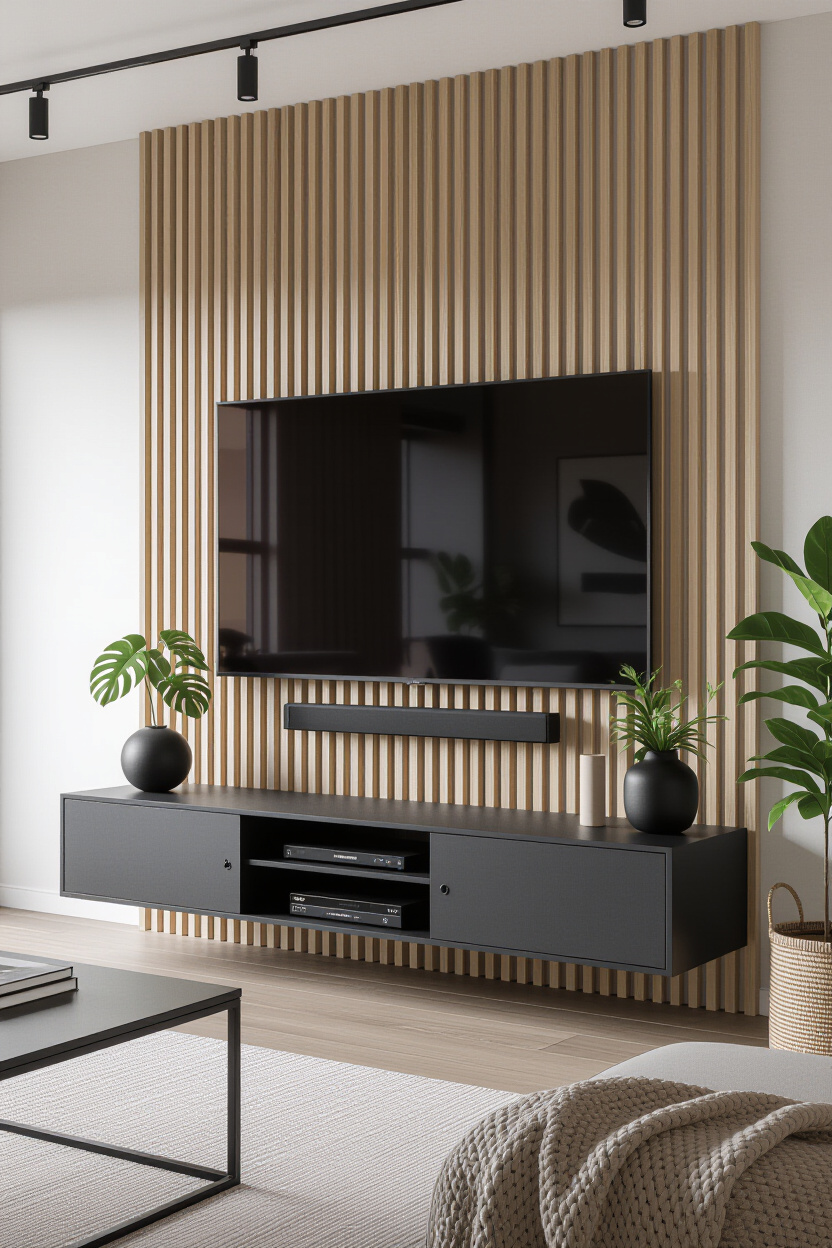 Elevate Your Space: Modern Minimalist TV Wall Ideas with Wood Accent Panels