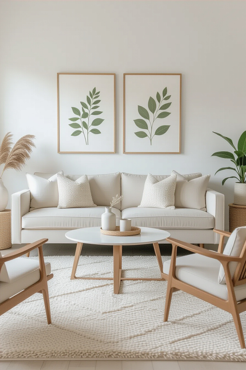 Embrace Serenity: A Scandinavian Minimalist Living Room in White and Tan