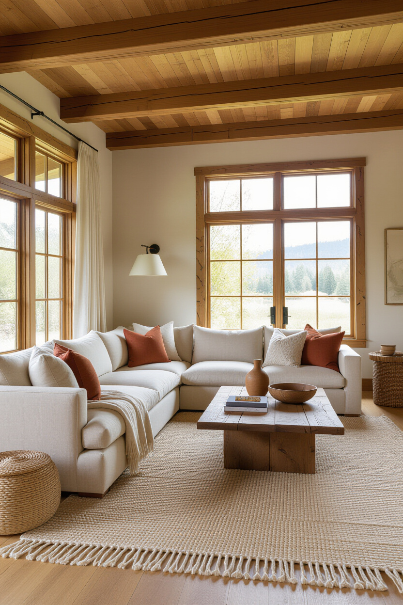 modern farmhouse living room, organic modern living room, simple natural living room, cozy living rooms, eco friendly living room ideas