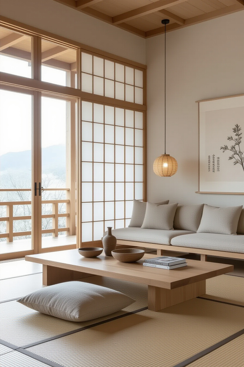 japandi interiors, japandi design, rustic japandi interior, japandi home style, japandi zen interior