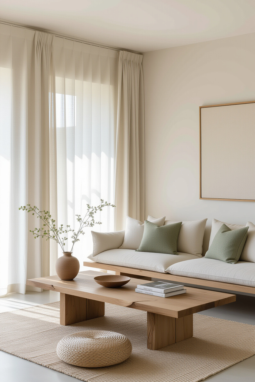 japandi living, japandi living room, eclectic japandi interior, japandi home style, japandi zen interior
