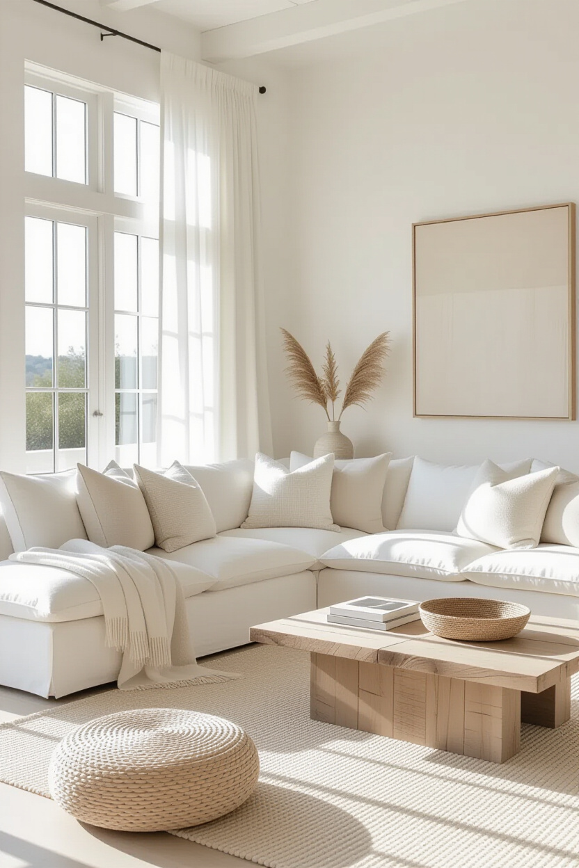 organic modern living room, organic living room, modern rustic living room with natural light, earth tones living room, contemporary farmhouse decor living room