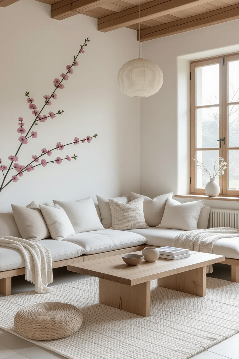 japandi living room, japandi interiors, cozy japandi, japan interiors, japandi scandinavian interior