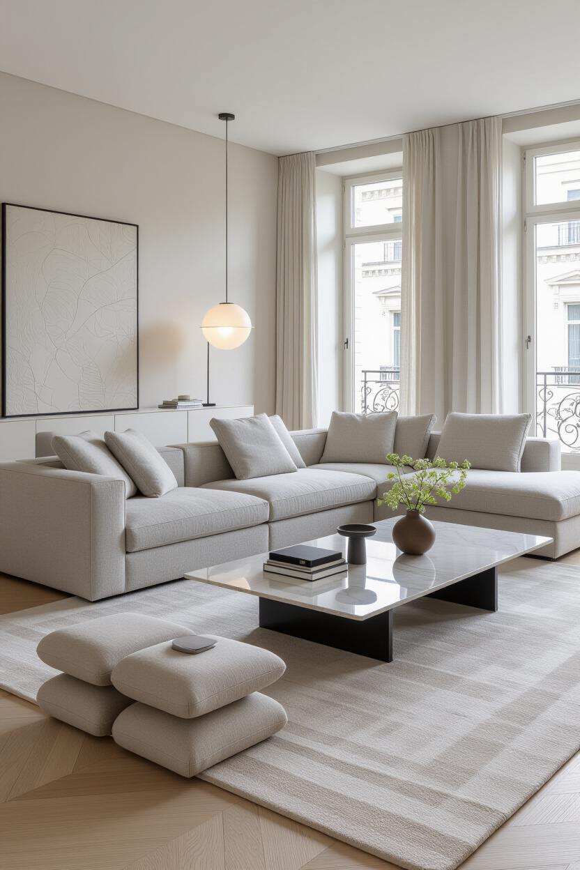 Salone del Mobile Inspired: A Gray & Beige Living Room Oasis with Biophilic Design