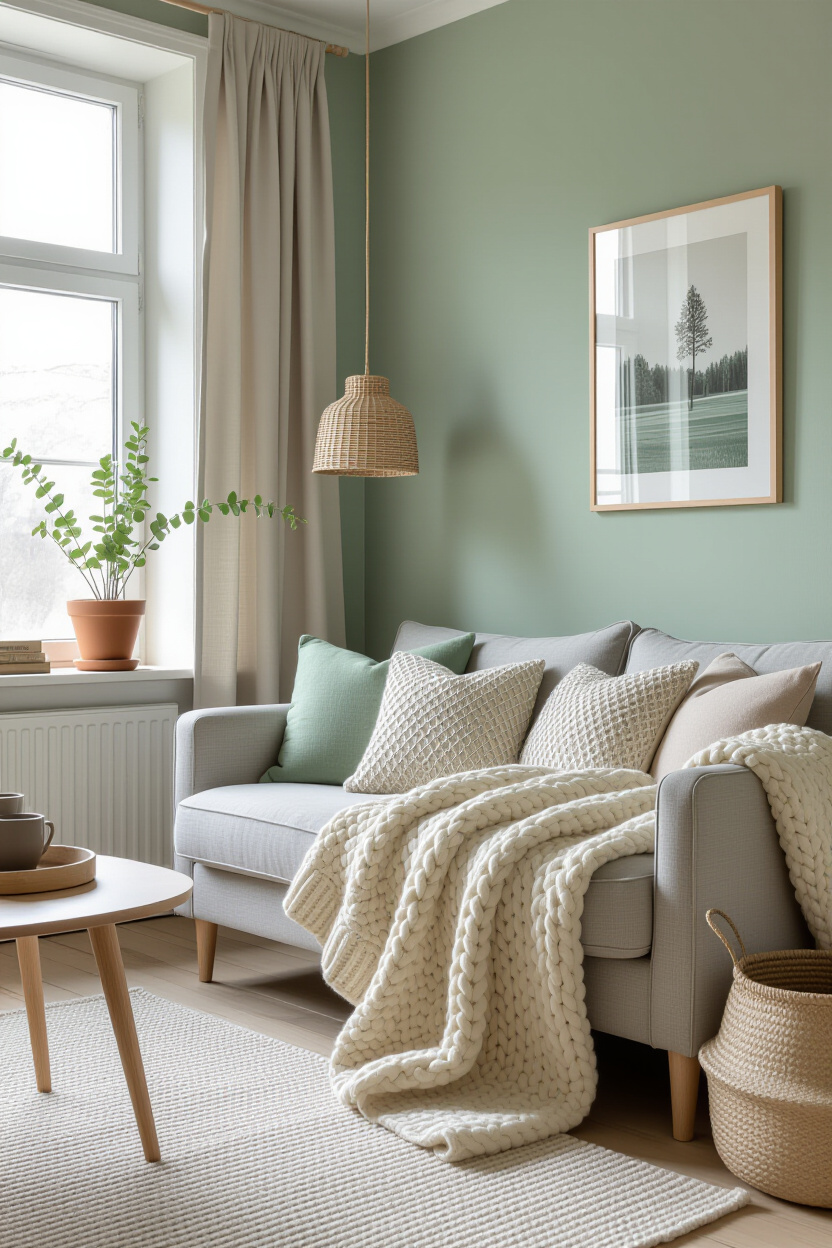 Light Green Feature Wall Bedroom