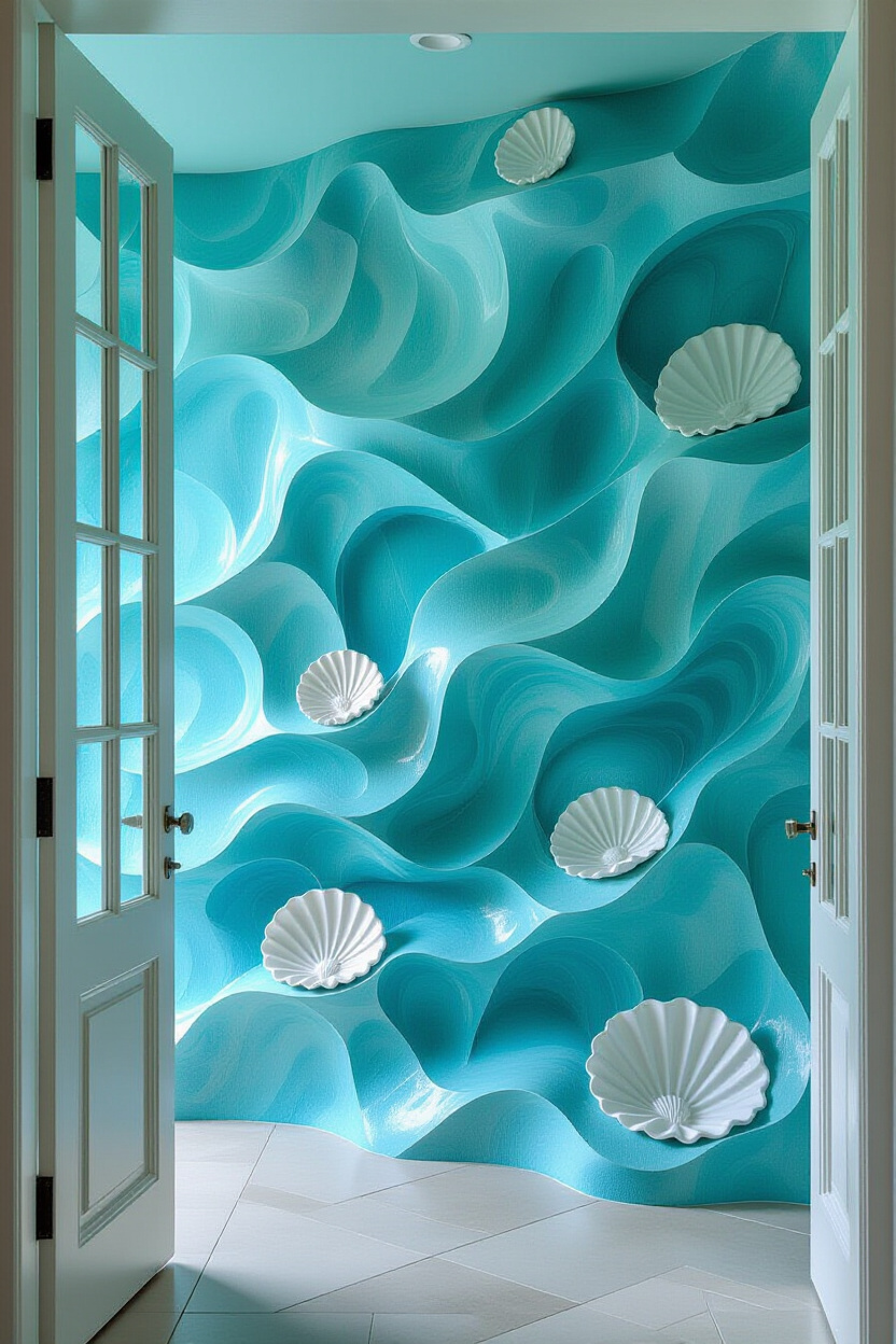 Azure Aqua Azure Coastal 3D Accent Wall