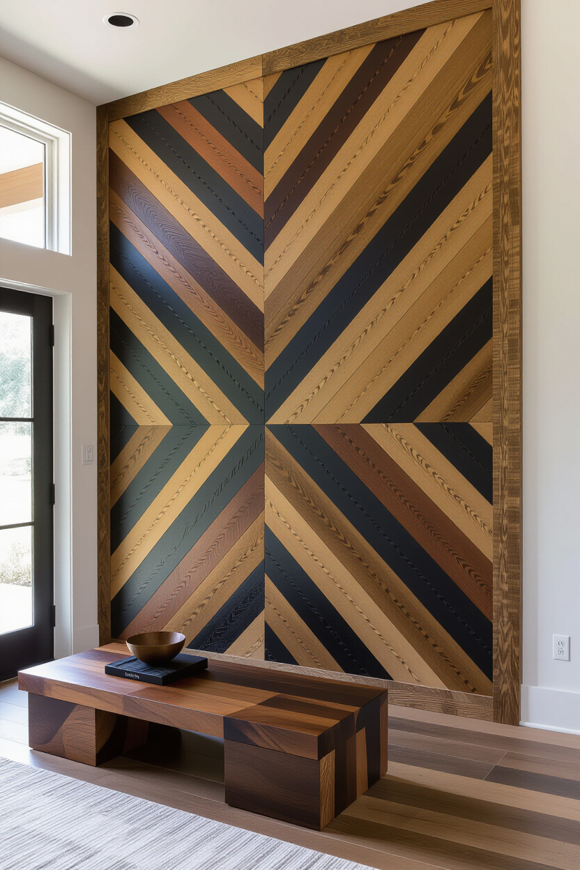 Beautiful chevron and geometric wood wall designs