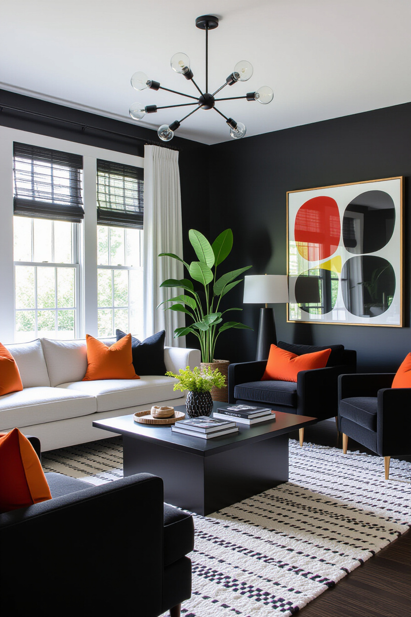 Black and White Living Room Decor with Pops of Color: Accent Inspiration