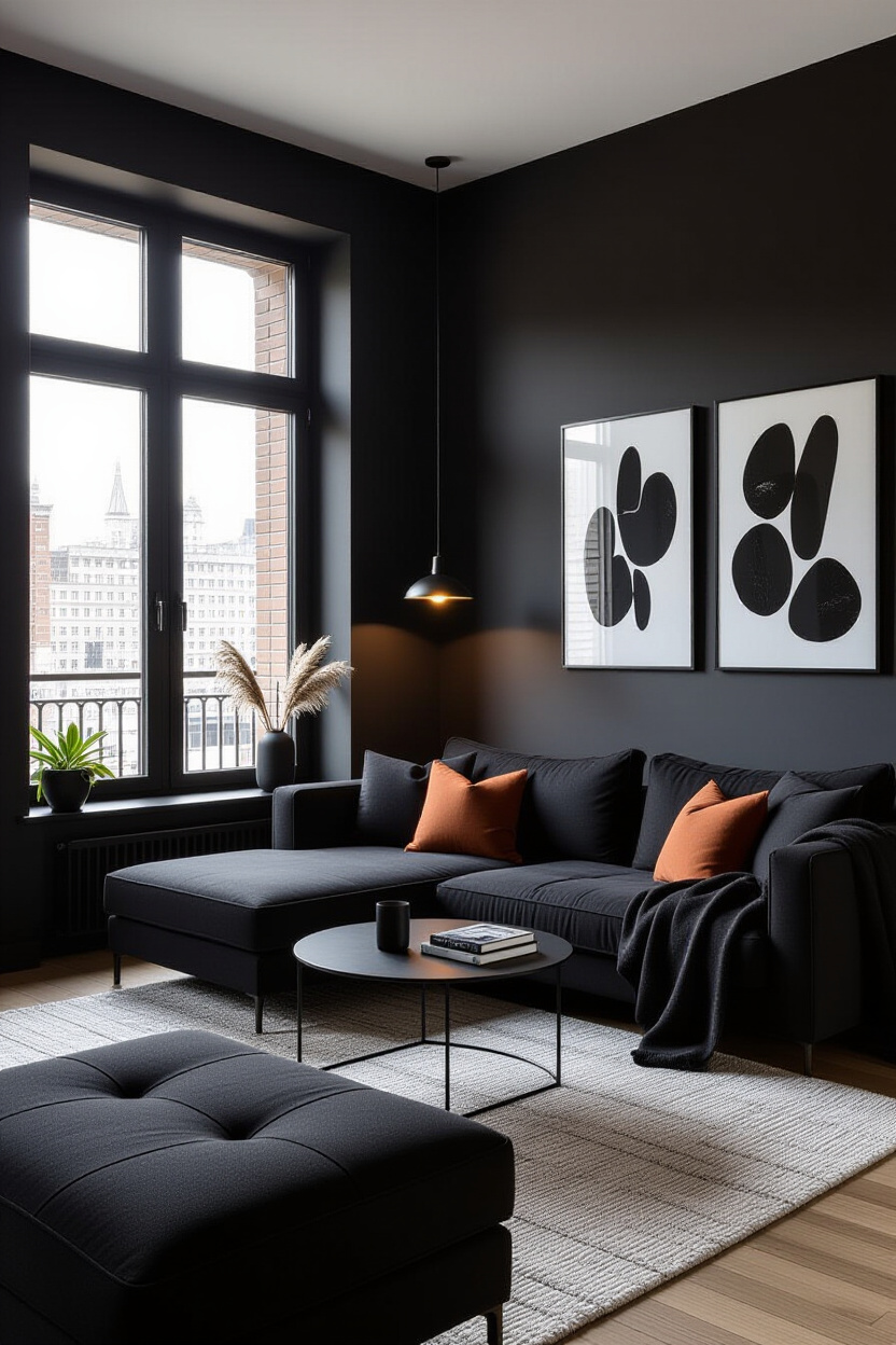 Black Apartment Aesthetic Living Room