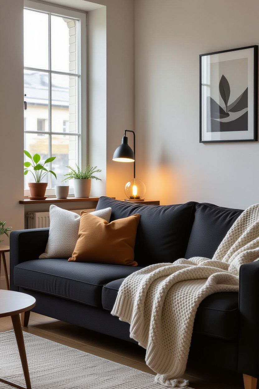 Black Couch: Cozy Living Room Theme