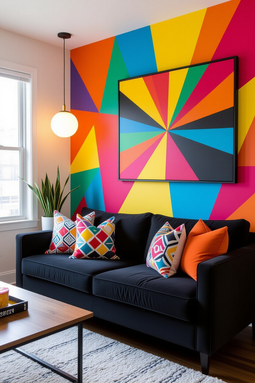 Black Couch Living Room Decor Colorful
