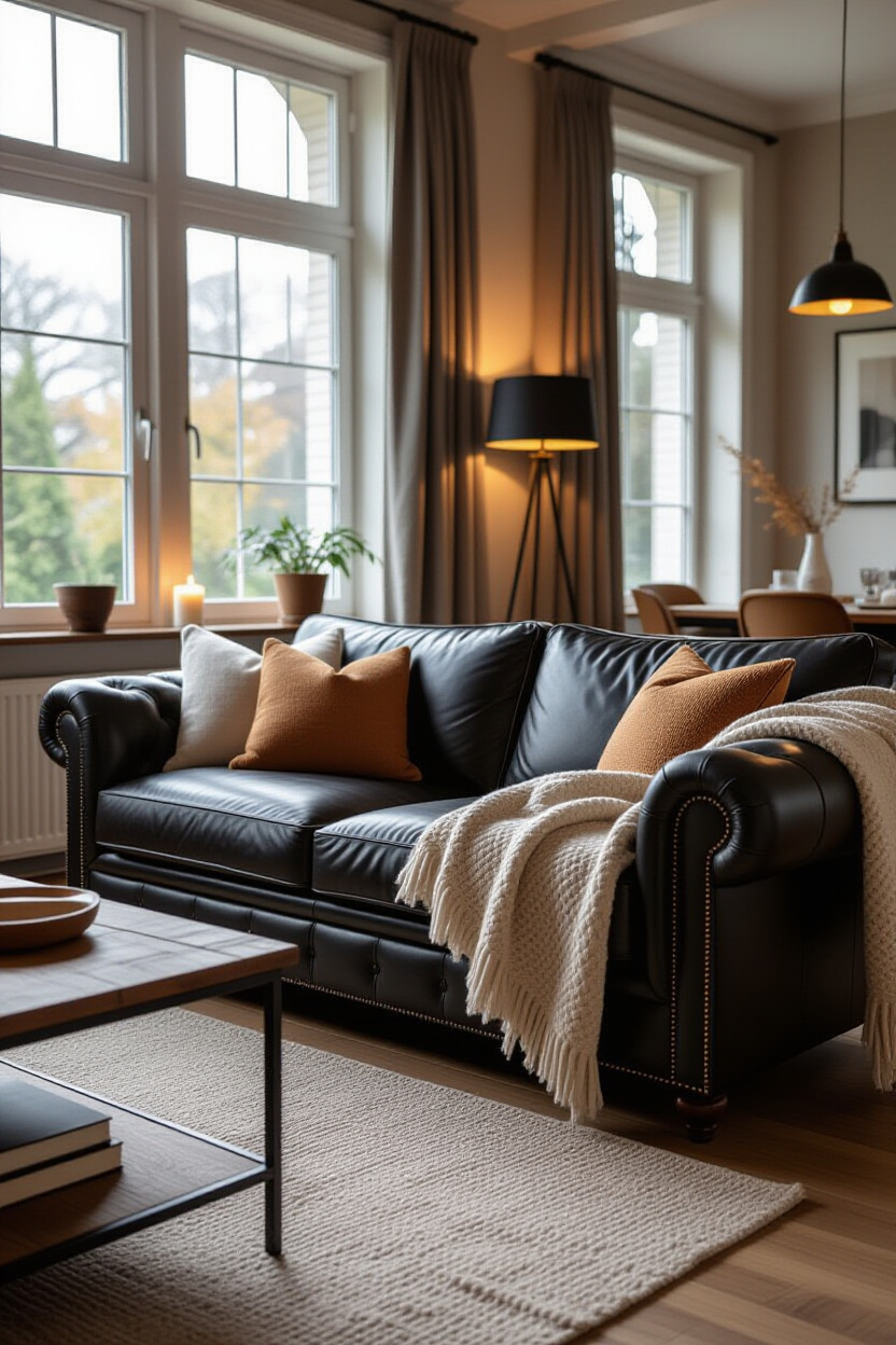 Black Leather Couch: Cozy Living Room Ideas