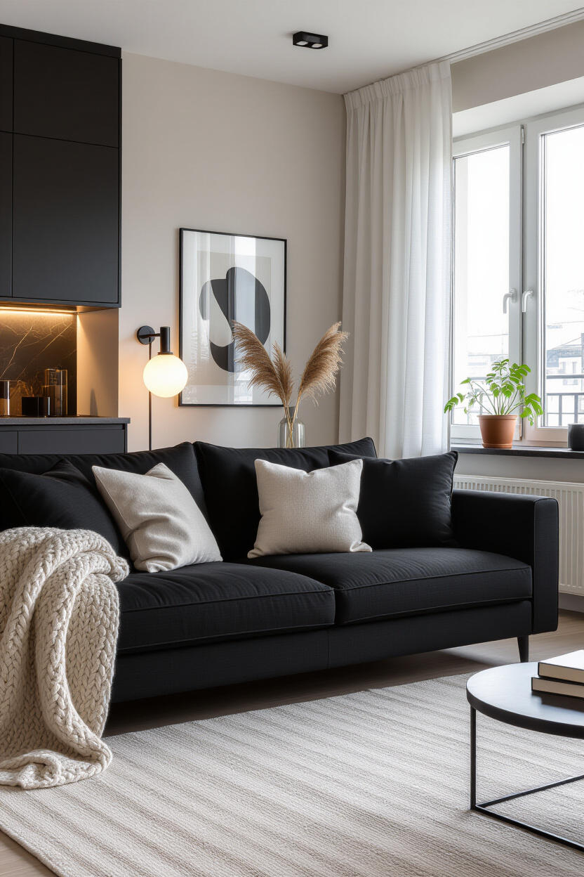 Black Sofa: Apartment Aesthetic Cozy