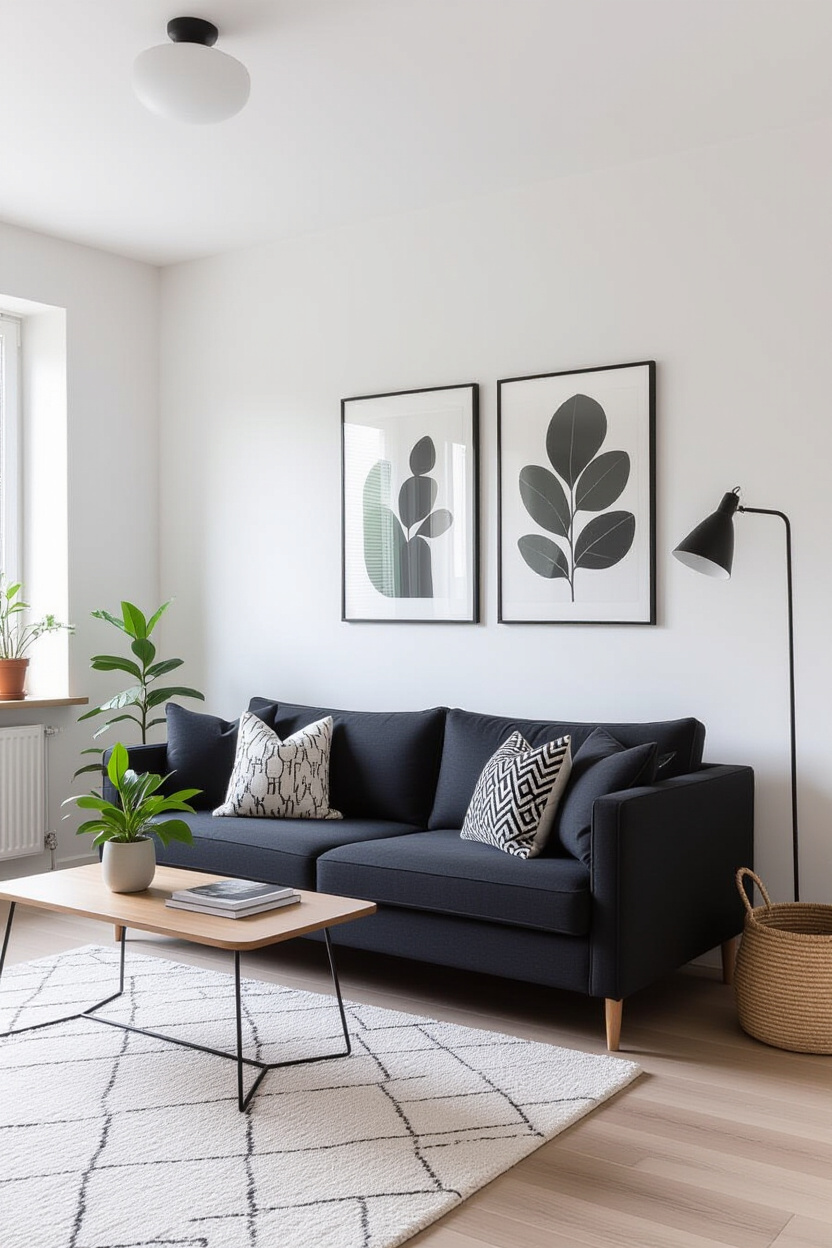 Black Sofa Living Room Decor Apartment