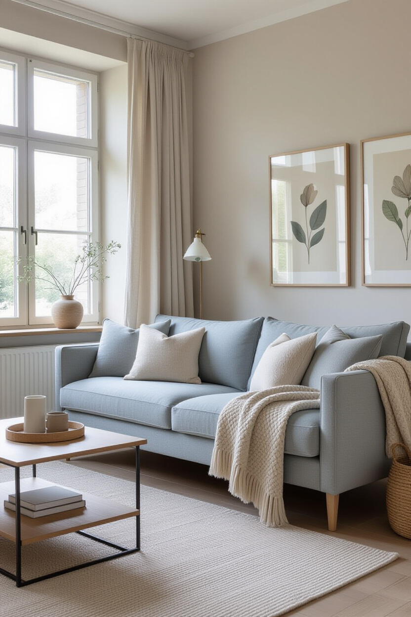 Blue Grey Couch: Neutral Living Room Harmony