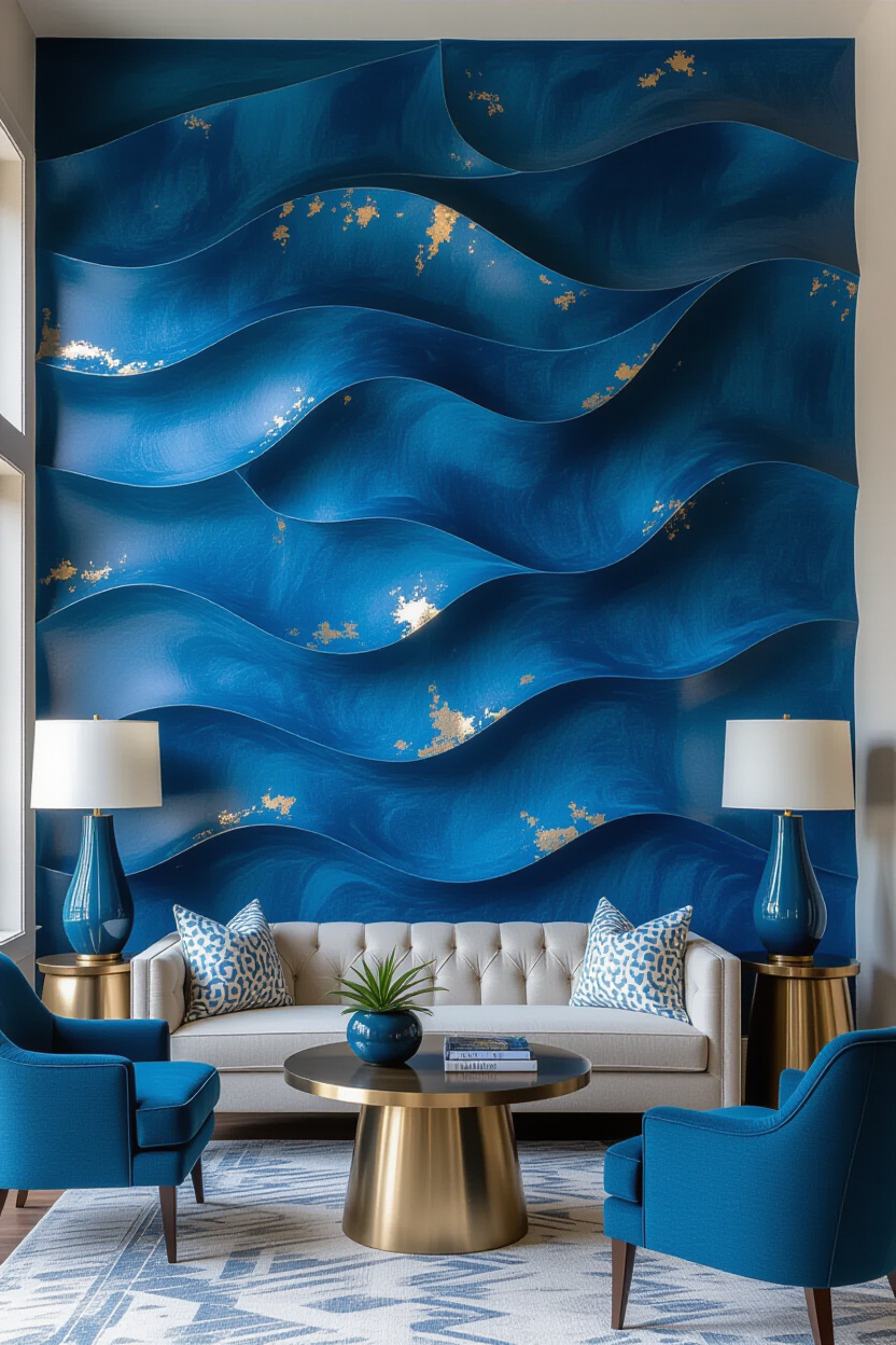 Bold Blue Living Room 3D Accent Wall