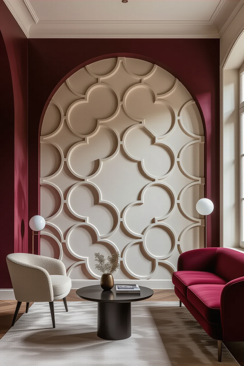 Bold Burgundy Bold Quatrefoil 3D Accent Wall