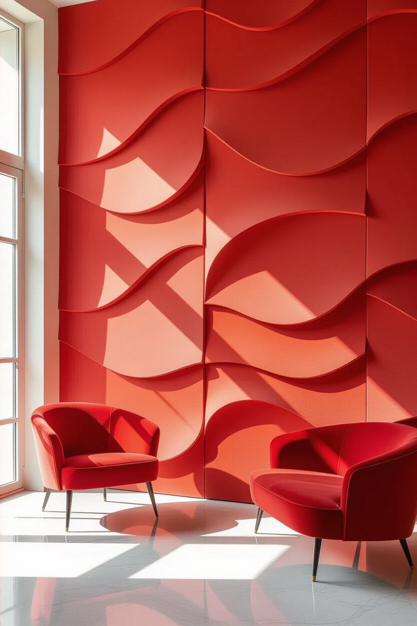Bold Red Living Room 3D Accent Wall