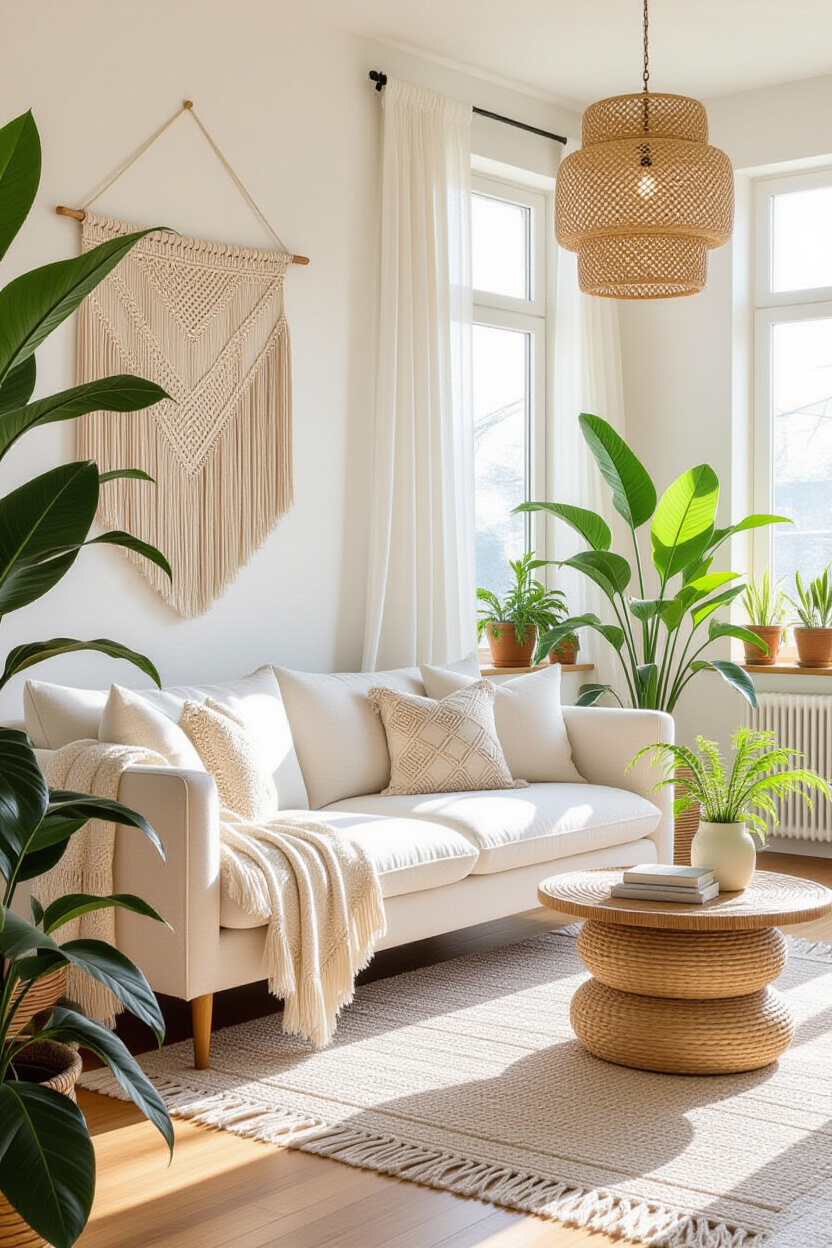 Bright Boho Living Room Style with a White Couch