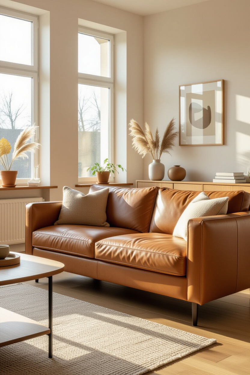Brown Leather Couch Living Room Decor