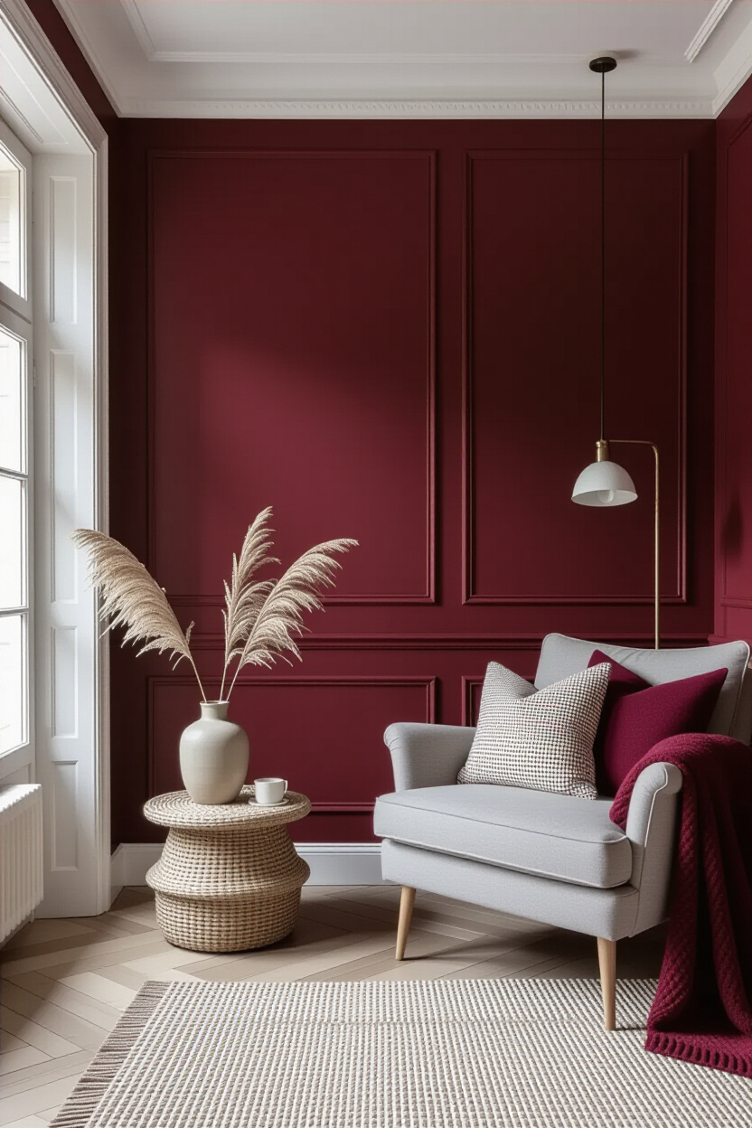 Burgundy Living Room Wall Design