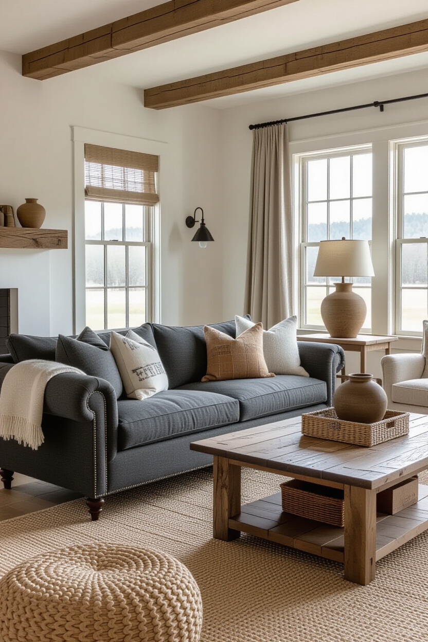 Charcoal Couch Styling Color Schemes: Farmhouse Charm