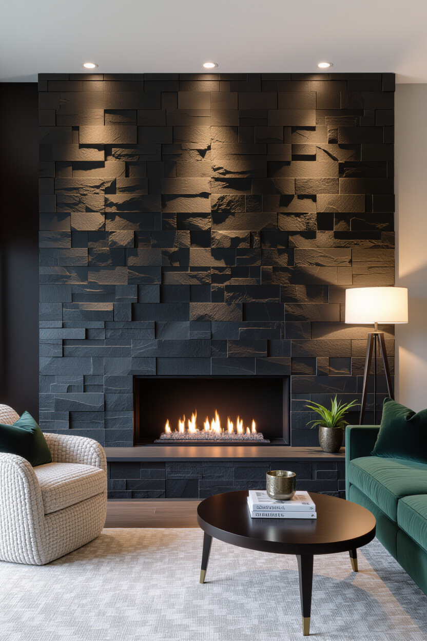 Chic Charcoal Chic Herringbone 3D Accent Wall