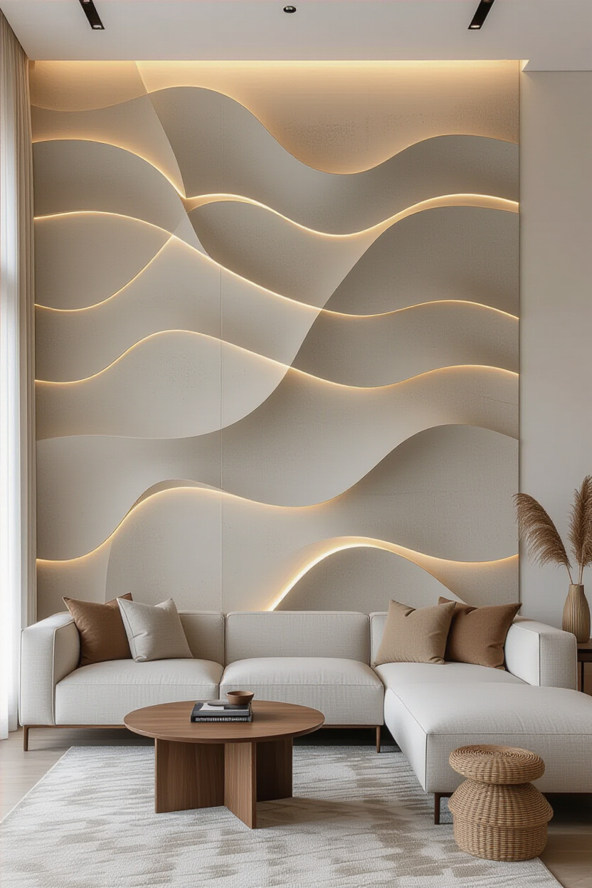 Chic Grey Living Room 3D Accent Wall