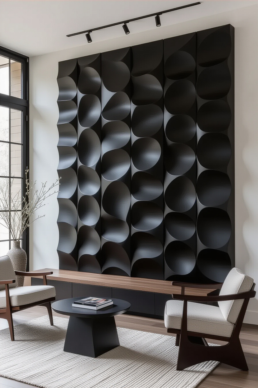 Classic Black Living Room 3D Accent Wall