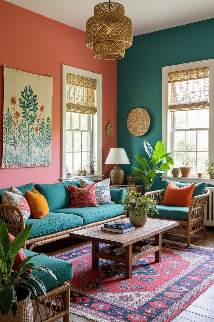 Coral Living Room Wall Design