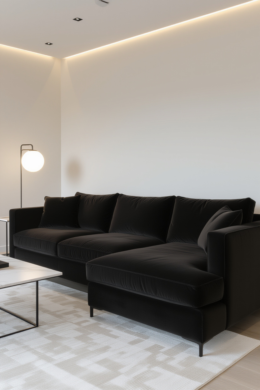 Cozy Black Couch: Modern Living Room Inspo