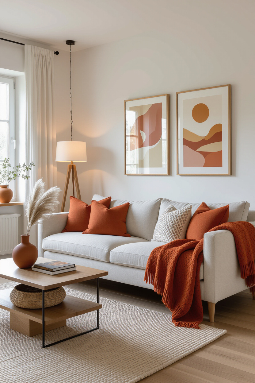 Cozy Living Room Decor Ideas: Warm Tones and a White Sofa