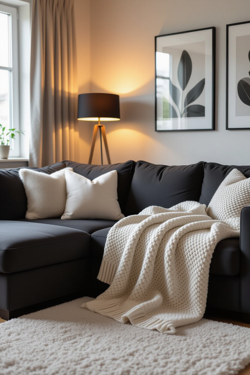 Cozy Living Room Ideas with Black Couch