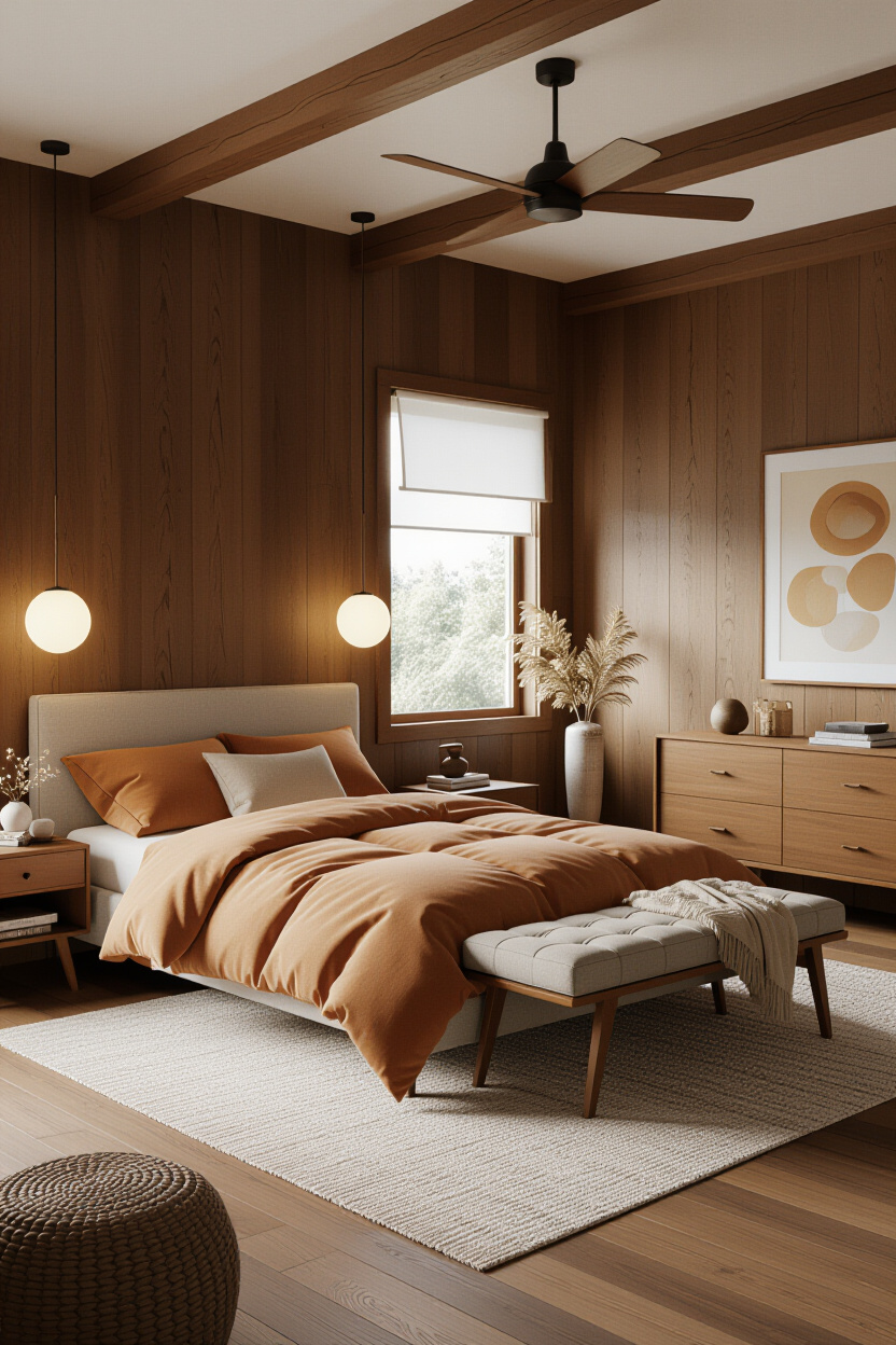 Cozy Mid Century Modern Bedroom: Warmth and Style Combined