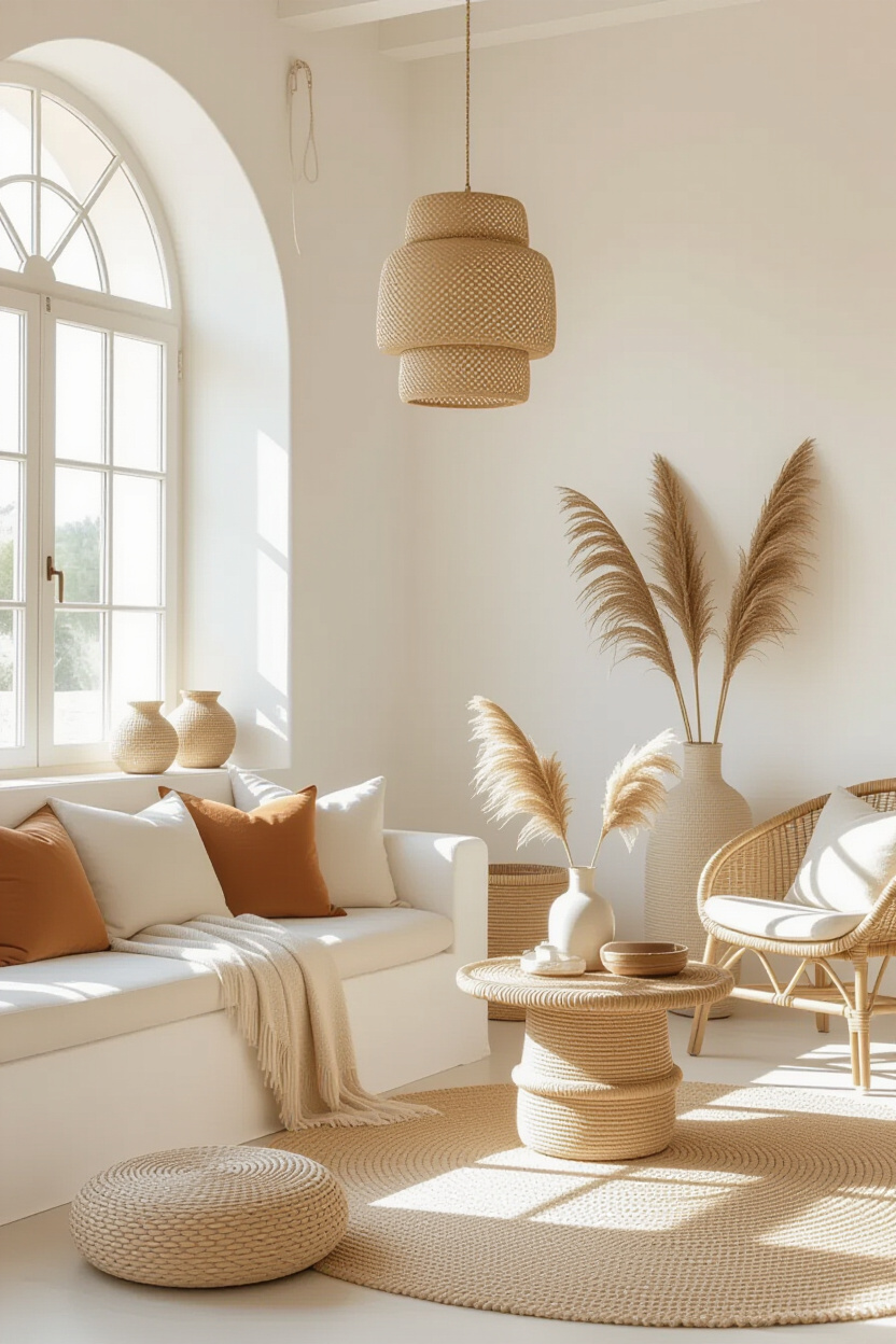 Creamy White Living Room Wall Design
