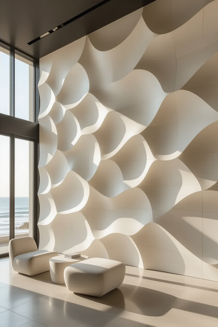 Crisp White Living Room 3D Accent Wall