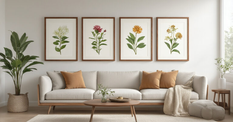 Vintage Botanical Wall Art for Farmhouse Living Rooms